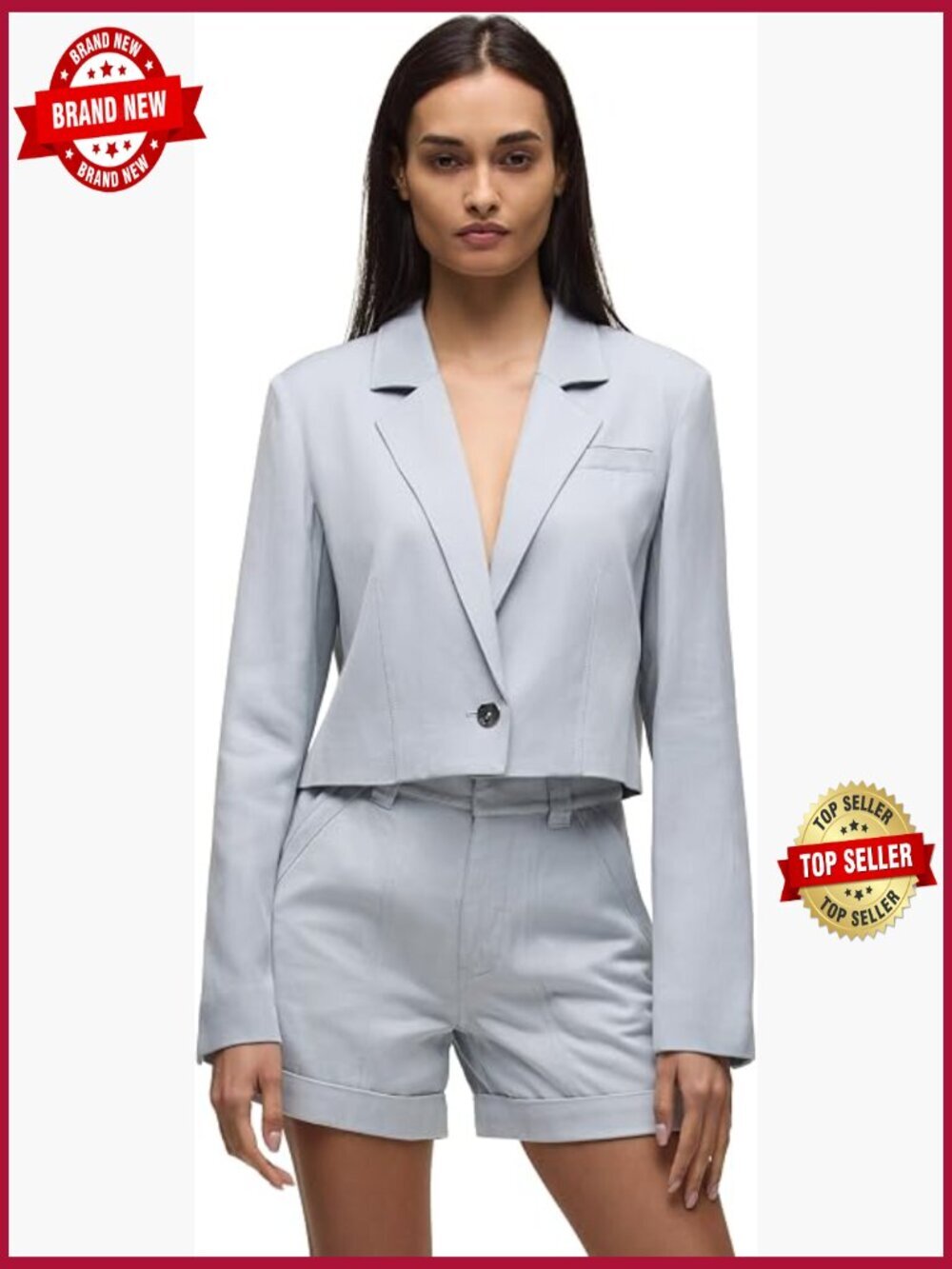 Cropped Blazer - Herringbone High Rise - Suiting Style - Button Closure